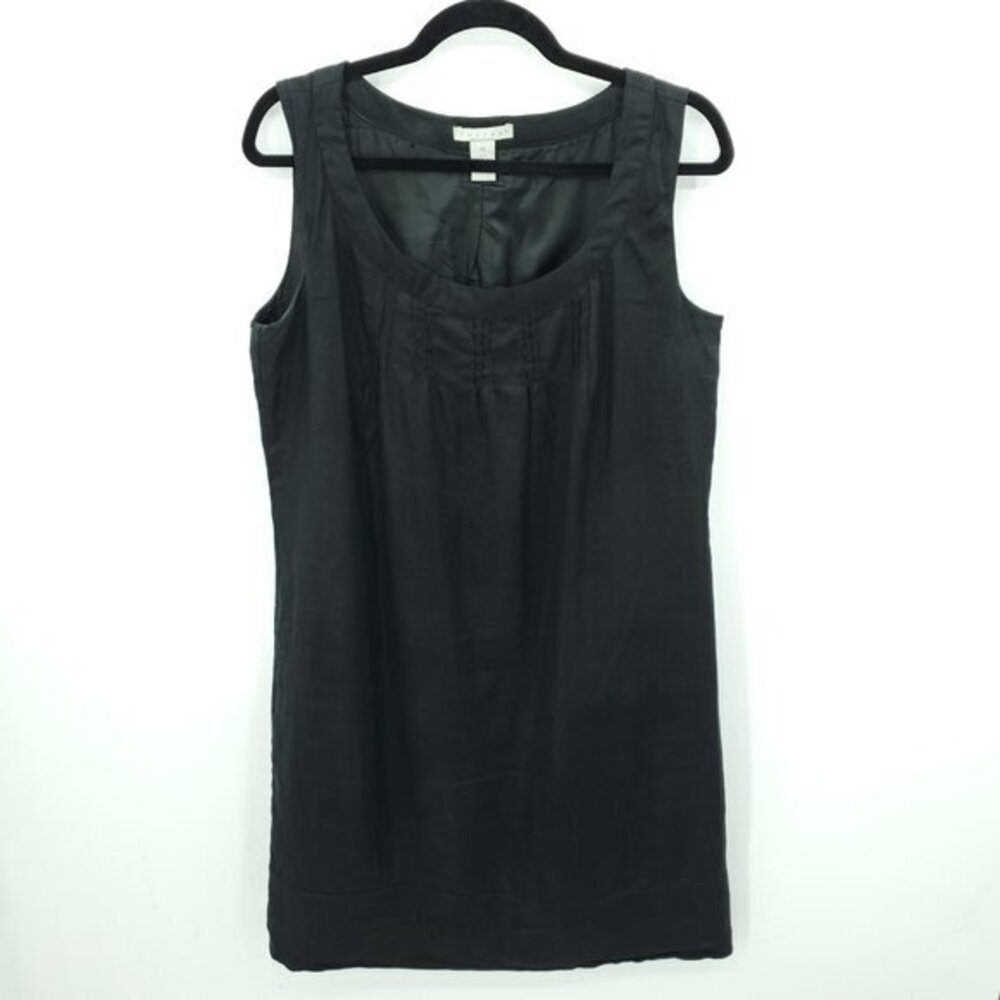 VTG 90s Tweeds 100% Linen Ladder Stitch Sleeveless Shift Dress 10 Black